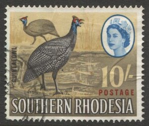 SOUTHERN RHODESIA 1964 Sc 107, 10sh Guinea fowl, QEII Used