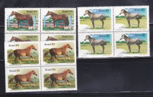 Brazil 1976-1978 Blocks Of 4 Set MNH Horses