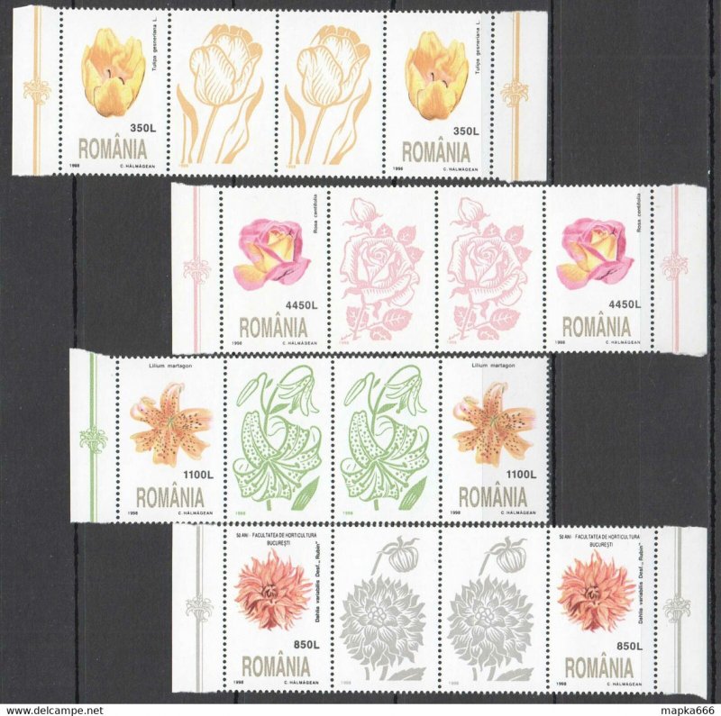 1998 Romania Flowers Flora !!! Gutter 2Set #5348-5351 ** Rm350