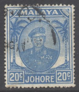 Malaya Johore Scott 142 - SG141a, 1949 Sultan 20c Blue used