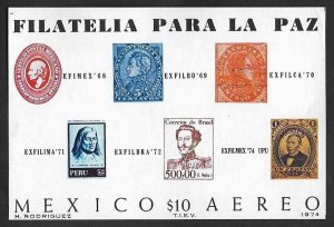 SD)1974 MEXICO  PHILATELY FOR PEACE, BRAZIL, COLOMBIA, VENEZUELA, PERU, MEXICO 1