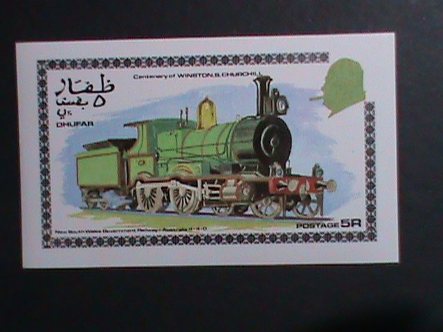 DHUFAR- CENTENARY DEATH OF SIR WINSTON CHURCHILL-CLASSIC TRAIN MNH IMPERF S/S