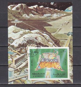 Sharjah, Mi cat. 999, BL114 B. Russian Moon Lander, IMPERF s/sheet. Canceled. ^