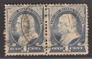 US Stamp #212 1c Ultramarine Franklin PAIR USED SCV $5.25