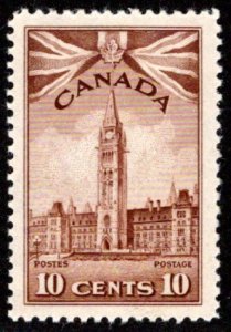 257, Scott, 10c, MHOG, F/VF, Parliament Buildings, 1942, Canada Postage Stamps