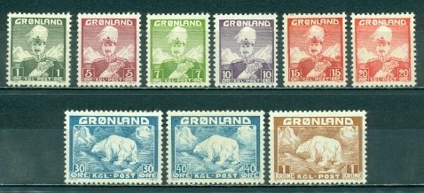 Greenland #1-9  Mint VF LH  Scott $42.75