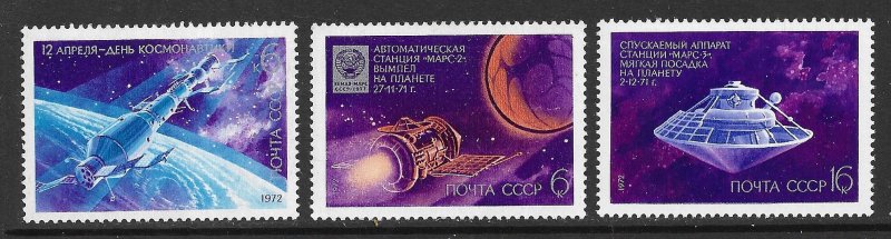 RUSSIA USSR 1972 Cosmonauts' Day Space Set Sc 3962-3964 MNH