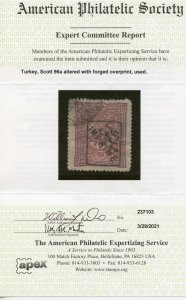 Turkey Scott 96a UFH - New 2021 APS Cert #237103 (See Details) - SCV $0.45