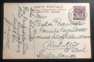 1918 Singapore Strait Settlements Postcard cover to Zurich Switzerland Coconut