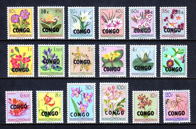 CONGO, D.R. — SCOTT 323-338 — 1960 FLOWERS SET — MNH — SCV $75