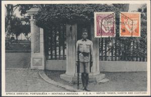 1928 Lorenzo Marques Mozambique postcard  cover African Soldier On Guard Duty