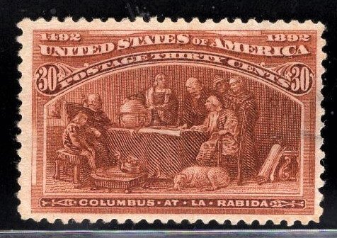 US Stamp #239 30c Orange Brown Columbus at La Rabida MINT NO GUM SCV $$225 (a...