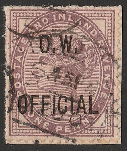 GREAT BRITAIN 1896 'O.W. OFFICIAL' on QV 1d. SG O33 cat £150. Scarce genuine.