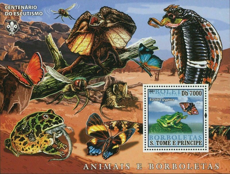 Butterflies Stamp Animals Frogs Snakes Lizards Euclidia Glyphica S/S MNH 