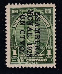 Ecuador 1928 1c on 1c Yellow Green Asamblea Ncnal O/P VLM Mint. Scott 277