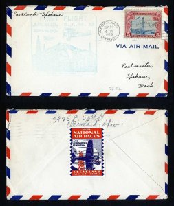 # C11 on CAM # 32 First Flight cover with label from Portland, OR - 9-15-1929