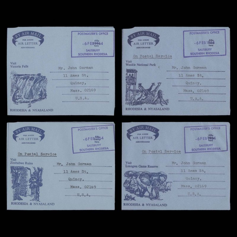 Rhodesia & Nyasaland 1958 Tourism air letters, SALISBURY ✔️