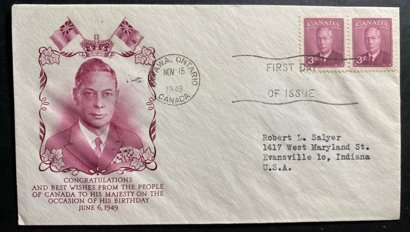 1949 Ottawa Canada First Day Cover FDC King George VI Birthday