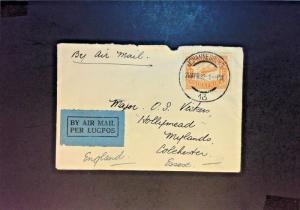 South Africa 1932 Airmail Cover w/ 1 Shilling Orange - Z900