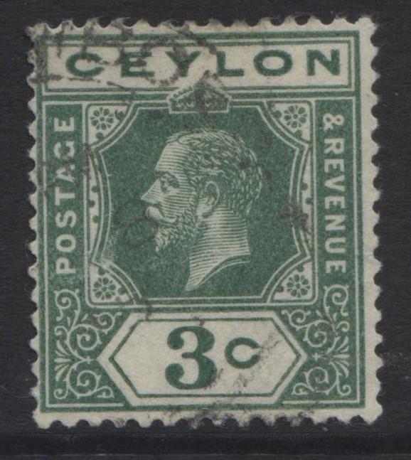 CEYLON -Scott 202 -KGV - Definitive Issue -1912 - VFU - Single  3c  Stamp