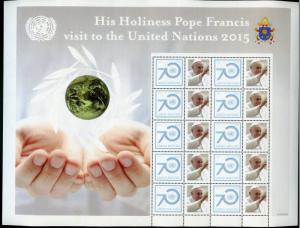 UNITED NATIONS 2015 POPE FRANCIS VISITS THE UNITED NATIONS PERSONALIZED SHEET NH