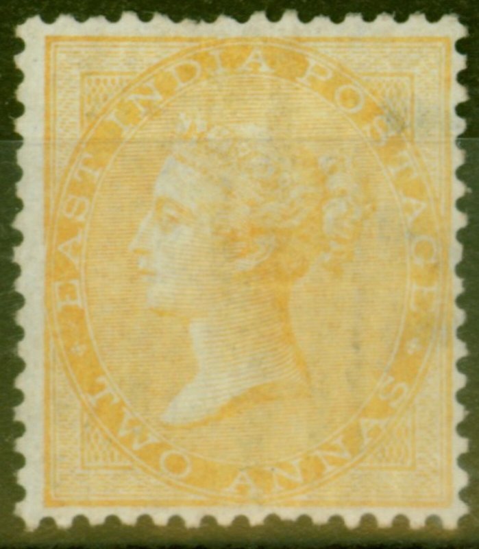 India 1863 2a Yellow SG43 Good Mtd Mint with Orginal Gum Showing Paper Makers Wa