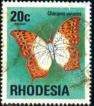 Butterfly, Pearl Charaxes, Rhodesia stamp SC#342 used