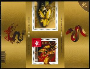 Canada 2600a Lunar New Year Snake Dragon souvenir sheet MNH 2013