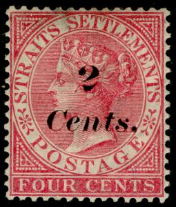 MALAYSIA - Staits Settlements SG61, 2c on 4c rose, M MINT. Cat £100.