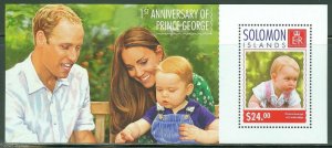 SOLOMON ISLANDS  2014 1st BIRTHDAY PRINCE GEORGE WITH KATE & WILLIAM S/S MNH