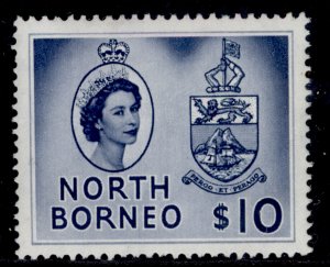 NORTH BORNEO QEII SG386, $10 deep blue, LH MINT. Cat £40.