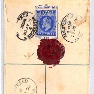 GAMBIA KEVII Cover Registered 2d Blue Stationery 1906 Manchester {samwells}PJ112