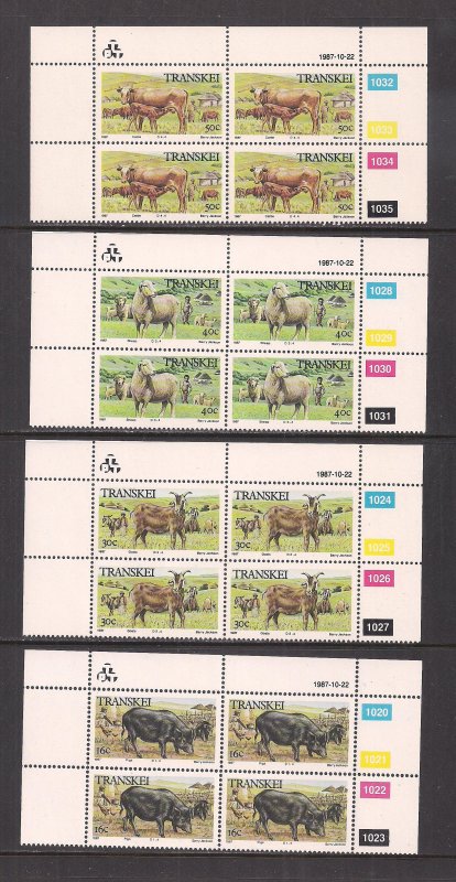 SOUTH AFRICA - TRANSKEI SC# 195-98  4 CONTROL BKS/4 #1020-35   FVF/MNH  1987