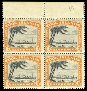 Cook Islands 1944 KGVI 6d black & orange block superb MNH. SG 142. Sc 121.