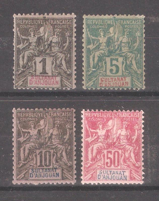 French Anjouan 1892,Navigation & Commerce Sc 1,Sc 4-5,Sc 16,F-VF Mint* (FC-4)