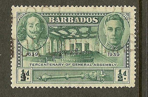 Barbados, Scott #202, 1/2p Kings Charles I & George VI, Used