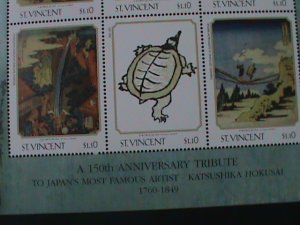 ST. VINCENT-FAMOUS HOKUSAI-JAPANESE ARTS PAINTING-MNH SHEET-VF LAST ONE