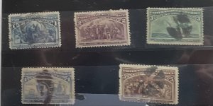 US 1893 Columbians #230-4 Used 5 stamps