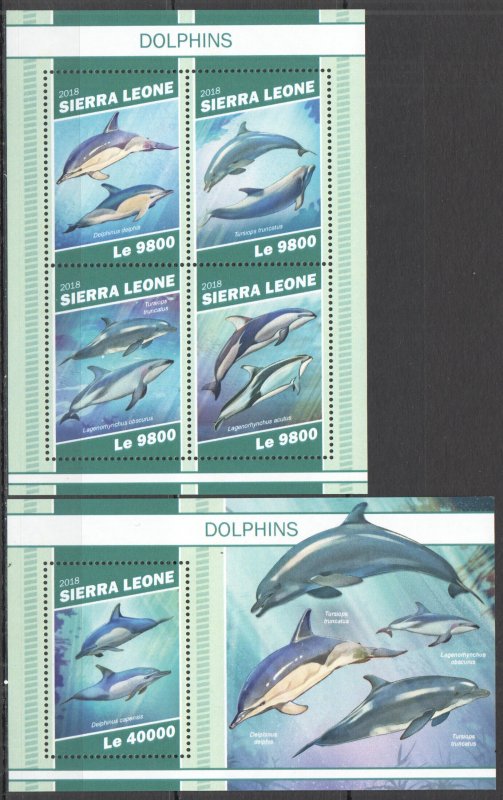 HM1416 2018 SIERRA LEONE DOLPHINS MARINE LIFE FAUNA #10554-7+BL1617 MNH