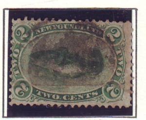 Newfoundland Sc 24a 1865 2 c grn codfish stamp used