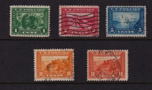 1913 Panama-Pacific Expo Sc 397 398 399 400 400A used set 5 singles CV $55 (CS