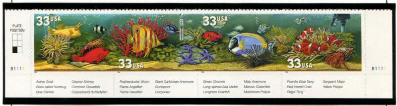 3320b US 33c Aquarium Fish SA, MNH PN strip/4