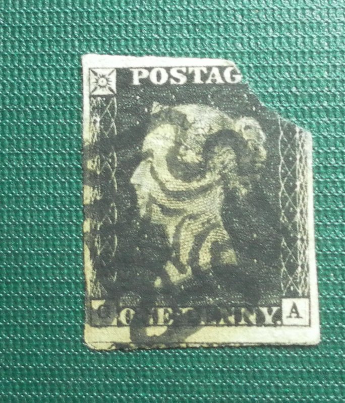 Penny Black, SG2, 1840, Letters G and A.