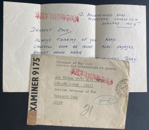 1943 England Censored Cover To POW Camp 1 Kawasaki Group Tokyo Japan