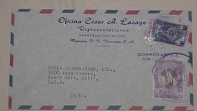 NICARAGUA  50cents TELEGRAPH 1965 MANAGUA TO USA