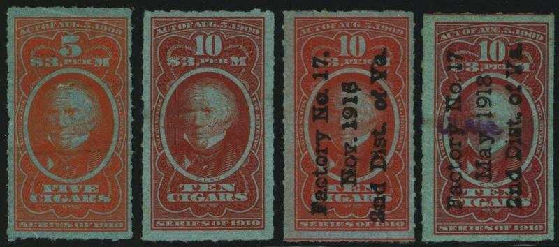 TC171//190, Four Different Cigar Tax Paid Stamps - Stuart Katz