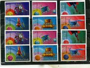 AJMAN 1971 SPACE RESEARCH 2 SETS OF 6 STAMPS PERF. & IMPERF. MNH