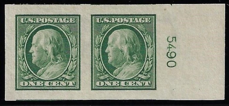 Scott #383 - $275.00 – GEM-OG-NH – PSE cert graded GEM-100 – Plate # pair.