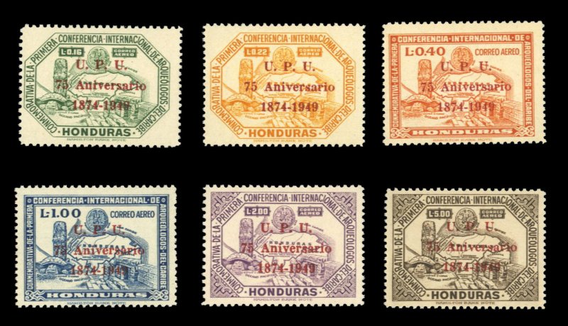 Honduras #C181-186 Cat$40.05, 1951 UPU, complete set, lightly hinged