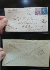 Malta 1872 GB 6d +2d, SG Z60 pl 9, on 1872 cover, Letter, Liverpool B/S (13drs)